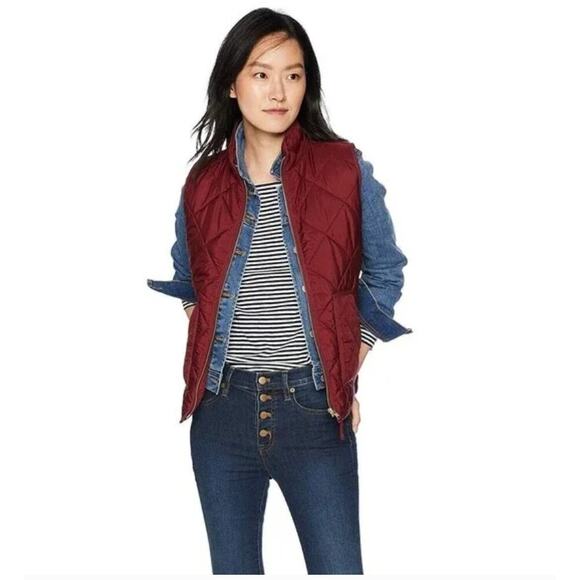J. Crew Mercantile Quilted Ruffle Trim Burgundy Puffer Vest M Medium - Picture 1 of 11
